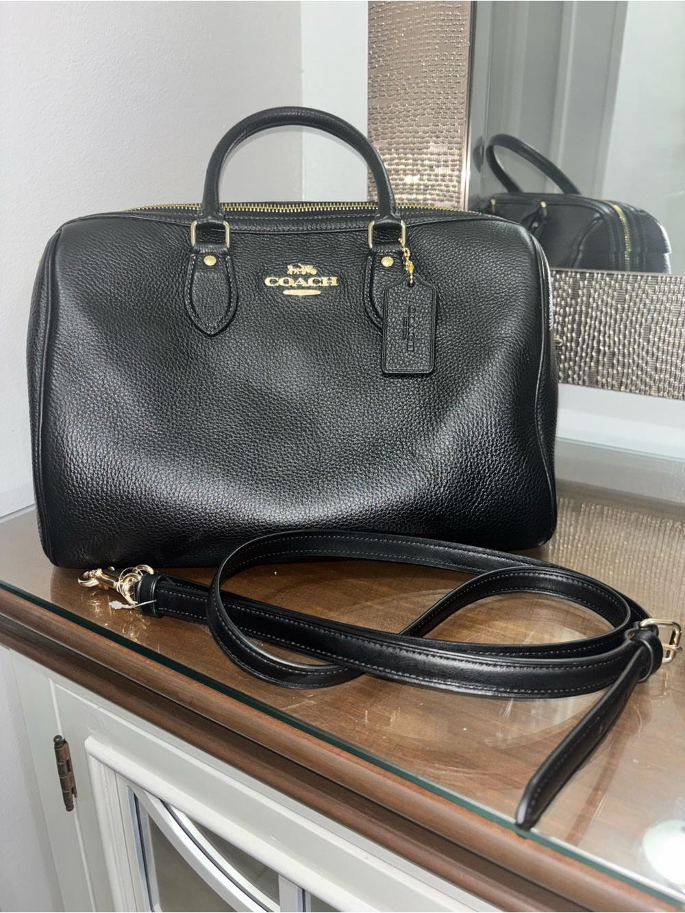Coach large rowan satchel in gold/black